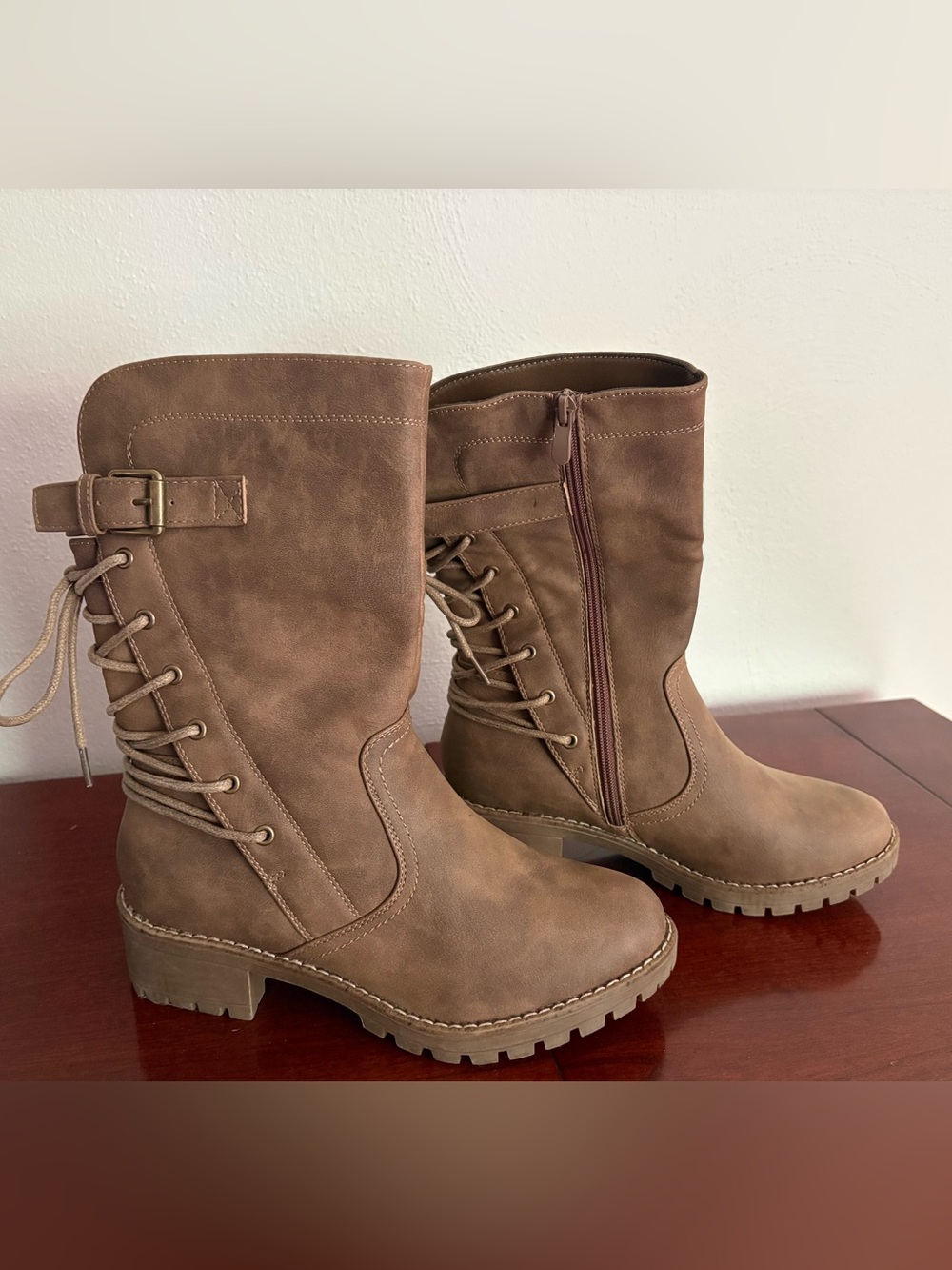 Global Win Distressed Brown Moto Combat Boots Back Lace 8 Indie Sleaze